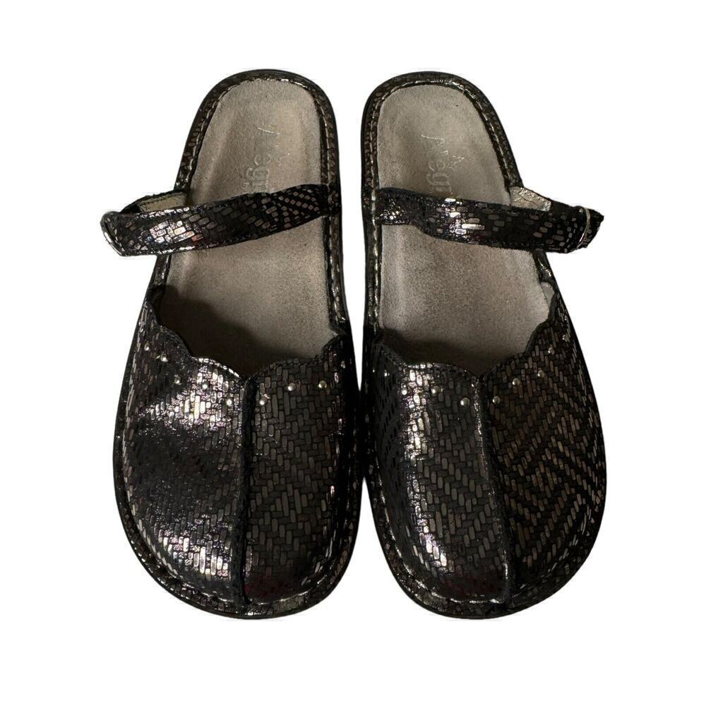Alegria | TUS-532 Tuscany Pewter Dazzler Mary Jane Slides Sz 38/8-8.5 Comfort